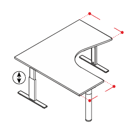 EIDOS PRO WORKSTATION GAMBE METALLICHE ELEVABILI COMPLETA DI DUE GAMBE METALLICHE ELEVABILI E UNA GAMBA CILINDRICA METALLICA ELEVABILE VERSIONE DESTRA - P.160xH.62/86xL.160 cm.