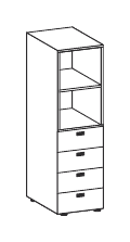 FLUX EVO LIBRERIA CON 4 CASSETTI H.160 SENZA SERRATURA STRUTTURA COLORE ARGENTO TOP STRUTTURALE COLORI MELAMINICO SPESSORE PIANO MM.25 - P.45,1xH.160xL.45 cm.