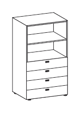 FLUX EVO LIBRERIA CON 4 CASSETTI H.160 SENZA SERRATURA STRUTTURA COLORE ARGENTO TOP STRUTTURALE MELAMINICO SPESSORE mm.25 - P.45,1xH.160xL.90 cm.