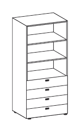 FLUX EVO LIBRERIA CON 4 CASSETTI H.200 SENZA SERRATURA STRUTTURA COLORE ARGENTO TOP STRUTTURALE COLORE MELAMINICO SPESSORE MM.25 - P.45,1xH.200xL.90 cm.