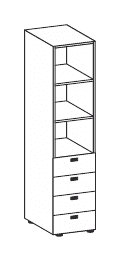 FLUX EVO LIBRERIA CON 4 CASSETTI H.200 SENZA SERRATURA STRUTTURA COLORE ARGENTO TOP STRUTTURALE MELAMINICO SPESSORE mm.25 - P.45,1xH.199,1xL.45 cm.