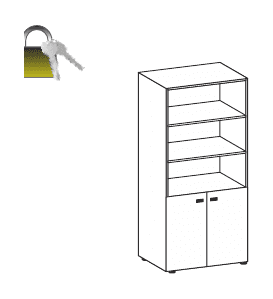 FLUX EVO LIBRERIA H.200 CON ANTE IN LEGNO H.80 CON SERRATURA TOP STRUTTURALE COLORE MELAMINICO SPESSORE mm.25 STRUTTURA COLORE ARGENTO - P.45,1xH.199,1xL.90 cm.