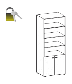 FLUX EVO LIBRERIA H.240 CON ANTE IN LEGNO CON SERRATURA STRUTTURA COLORE ARGENTO TOP STRUTTURALE COLORI MELAMINICO SPESSORE MM.25 - P.45,1xH.237,5xL.90 cm.