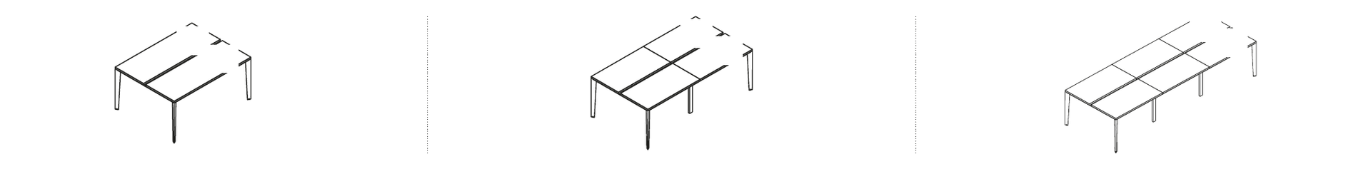 JOB POSTAZIONI COWORKING CON PIANO IN LEGNO CM. 80 + 80 GAMBA IN METALLO : BIANCO METALLIZZATO CM. 120 X 163 X 74 H. CM. 240 X 163 X 74 H. - ( L. CM. 120 + 120 ) CM. 360 X 163 X 74 H. - ( L.