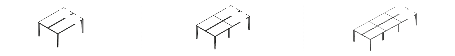 JOB POSTAZIONI COWORKING CON PIANO IN LEGNO CM. 80 + 80 GAMBA IN METALLO : NERO TITANIO QUARZO CM. 160 X 163 X 74 H. CM. 320 X 163 X 74 H. - ( L. CM. 160 + 160 ) CM. 480 X 163 X 74 H. - ( L.