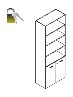 KAMOS PURE/PLUS LIBRERIA CON ANTE IN LEGNO H.80 CON SERRATURA - OBBLIGATORIO IL FISSAGGIO A MURO - VERSIONE PROFONDITA' CM.46 - P.46xH.80xL.90 cm.
