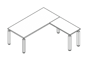 KAMOS PLUS SCRIVANIA SAGOMATA CON GAMBE QUADRE IN METALLO E APPENDICE LATERALE SX - DX STRUTTURA METALLO SPESSORE PIANO mm.38 - P.190xH.73,3xL.180 cm.