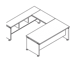 KAMOS PLUS SCRIVANIA SAGOMATA CON BASAMENTO IN LEGNO CON APPENDICE SX E DX E CONSOLLE SPESSORE PIANO mm.38 - P.231xH.73,3xL.160 cm.