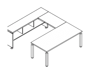 KAMOS PLUS SCRIVANIA RETTANGOLARE CON GAMBE QUADRE IN METALLO CON APPENDICE SX + DX E CONSOLLE SPESSORE PIANO mm.38 - P.231xH.73,3xL.180 cm.
