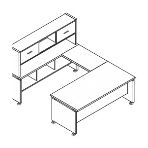 KAMOS PLUS SCRIVANIA RETTANGOLARE CON BASAMENTO IN LEGNO CON APPENDICE SX + DX E CONSOLLE ALTA SPESSORE PIANO mm.38 - P.231xH.73,3xL.180 cm.
