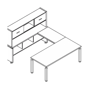 KAMOS PLUS SCRIVANIA RETTANGOLARE STRUTTURA GAMBE QUADRE IN METALLO CON APPENDICE SX + DX E CONSOLLE ALTA SPESSORE PIANO mm.38 - P.231xH.73,3xL.180 cm.