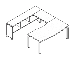 KAMOS PLUS SCRIVANIA SAGOMATA CON APPENDICE SX-DX E CONSOLLE SPESSORE PIANO mm.38 - P.241xH.73,3xL.200 cm.