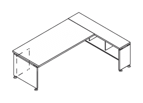 KAMOS PLUS SCRIVANIA RETTANGOLARE CON BASAMENTO IN LEGNO E CONSOLLE LATERALE SX-DX SPESSORE PIANO mm.38 - P.200xH.73,3xL.201 cm.
