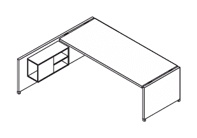 TOWER EVO SCRIVANIA RETTANGOLARE BASAMENTO IN LEGNO FIANCO A MURETTO CONTENITORE SOSPESO SX VERSIONE ANGOLARE SX - DX SPESSORE PIANO mm.38 - P.90xH.74xL.160 cm.