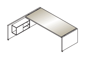 TOWER EVO SCRIVANIA RETTANGOLARE CON BASAMENTO IN LEGNO E PIANO IN VETRO FIANCO A MURETTO E CONTENITORE SOSPESO DX PIANO VETRO TEMPERATO SPESSORE mm.10 - P.90xH.74xL.160 cm.