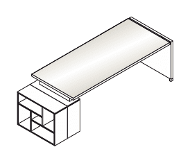TOWER EVO SCRIVANIA RETTANGOLARE GAMBA IN LEGNO PIANO IN VETRO TEMPERATO mm.10 CON LIBRERIA EVO PORTANTE SX - DX - P.90xH.74xL.155 cm.