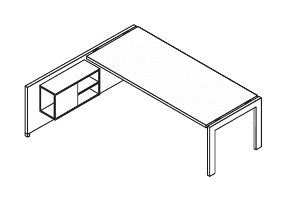 TOWER EVO SCRIVANIA RETTANGOLARE GAMBE IN METALLO, FIANCO A MURETTO E CONTENITORE SOSPESO DX SPESSORE PIANO mm.38 - P.90xH.74xL.160 cm.