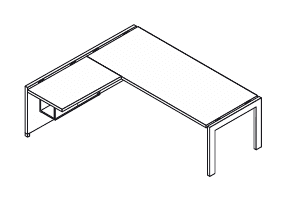 TOWER EVO SCRIVANIA RETTANGOLARE STRUTTURA GAMBE METALLO, FIANCO A MURETTO E PIANO APPENDICE CON CONTENITORE SOSPESO DX, SPESSORE PIANO mm.38 - P.90xH.74xL.200 cm.