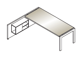 TOWER EVO SCRIVANIA RETTANGOLARE STRUTTURA GAMBE METALLO PIANO VETRO TEMPERATO SPESSORE mm.10 FIANCO A MURETTO E CONTENITORE SOSPESO DX - P.90xH.74xL.160 cm.