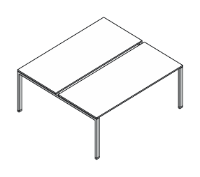 VISTA SCRIVANIA DOPPIA INDIPENDENTE STRUTTURA GAMBE A PONTE PIANO LEGNO SPESSORE mm.18 - P.166xH.73,7xL.200 cm.