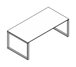 VISTA SCRIVANIA INDIPENDENTE PIANO LEGNO GAMBE AD ANELLO SPESSORE PIANO mm.18 - P.100xH.73,7xL.160 cm.