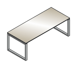 VISTA SCRIVANIA INDIPENDENTE PIANO IN VETRO COLORATO SPESSORE mm.12 GAMBE AD ANELLO - P.80xH.73,7xL.160 cm.