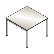 VISTA TAVOLO RIUNIONE QUADRATO PIANO IN VETRO COLORATO GAMBE A PONTE SPESSORE PIANO mm.12 - P.100xH.73,7xL.100 cm.