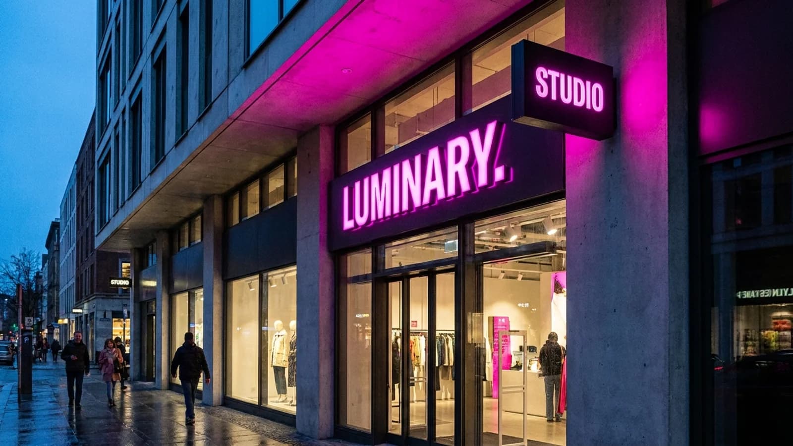 Insegne LED luminose all'esterno di un'attività