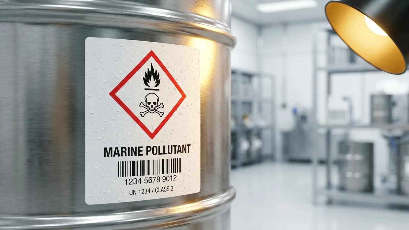 Fusto con etichetta a pittogrammi di pericolo in materiale anticorrosione
