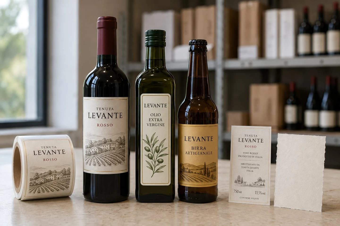 Vino, olio e beverage — ambientazione dimostrativa