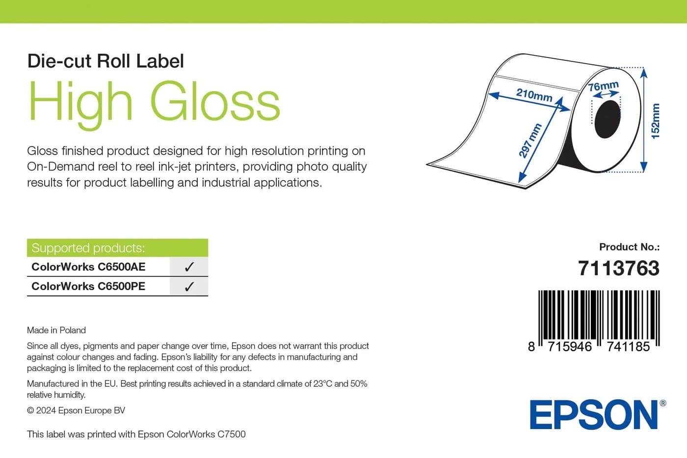 Epson High Gloss Label 210 x 297 mm, 194 etichette