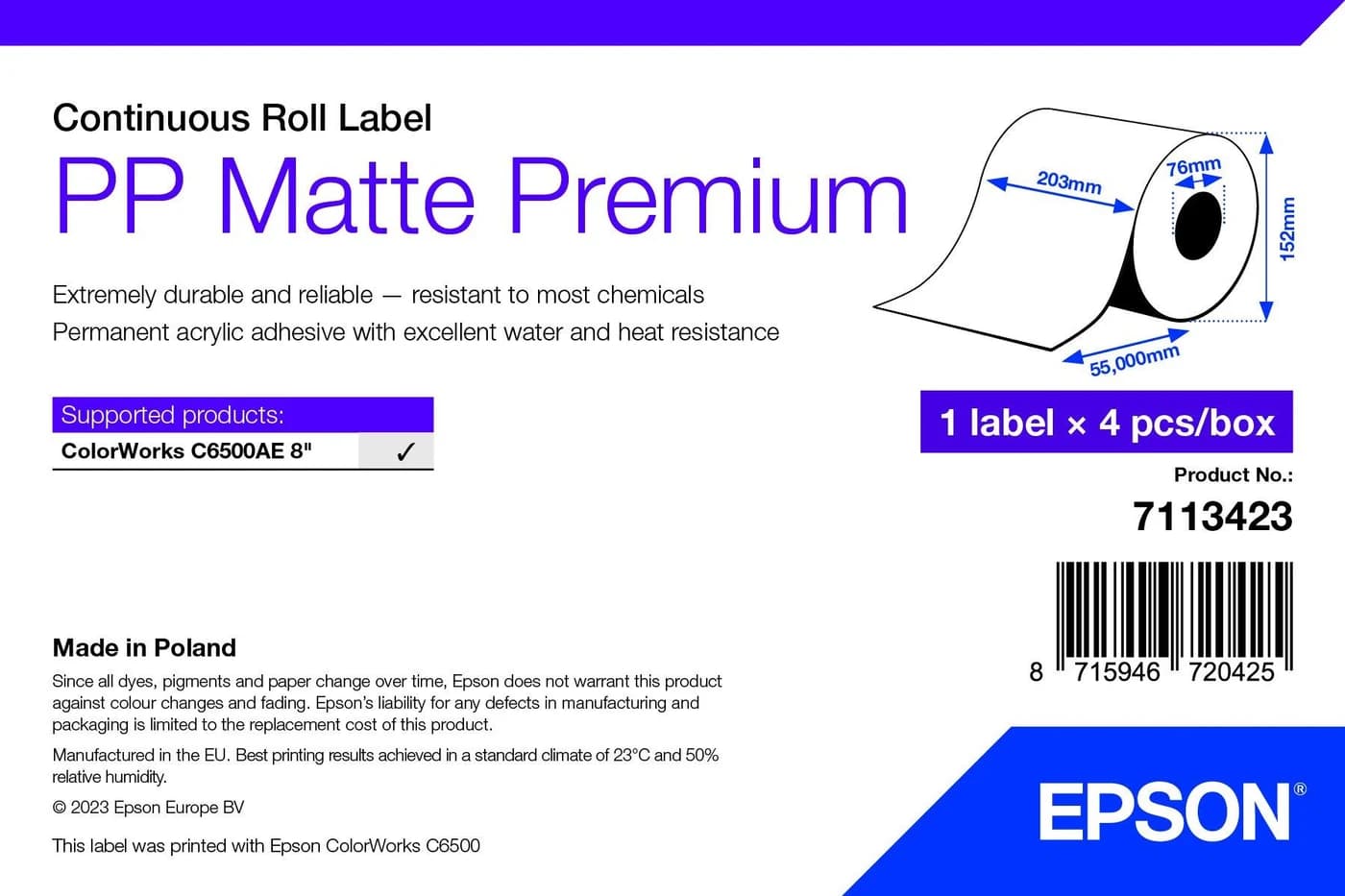 Epson PP Matte Label Premium rotolo continuo 210 mm x 55 m