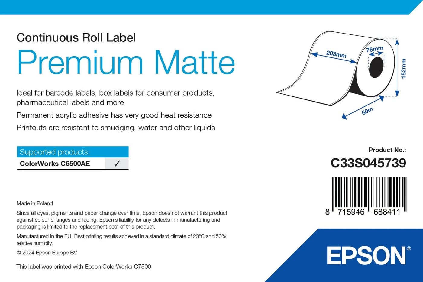 Epson Premium Matte Label rotolo continuo 203 mm x 60 m